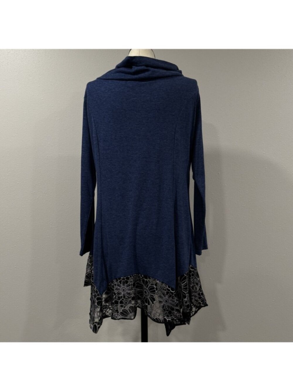 Rosegal Dress Asymmetrical Size 4X 22 Blue Heather Lace Trim Hem Long Sleeve - Picture 2 of 15